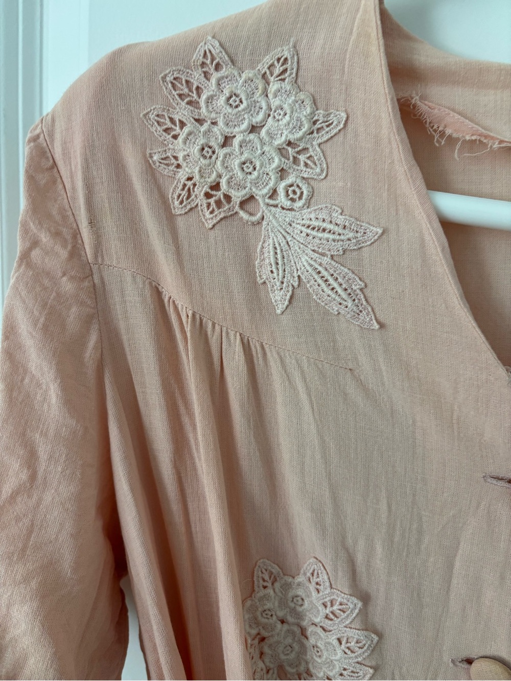 Vintage 80s pale pink Martha Manning linen midi dress scallop floral embroidery - Picture 5 of 9